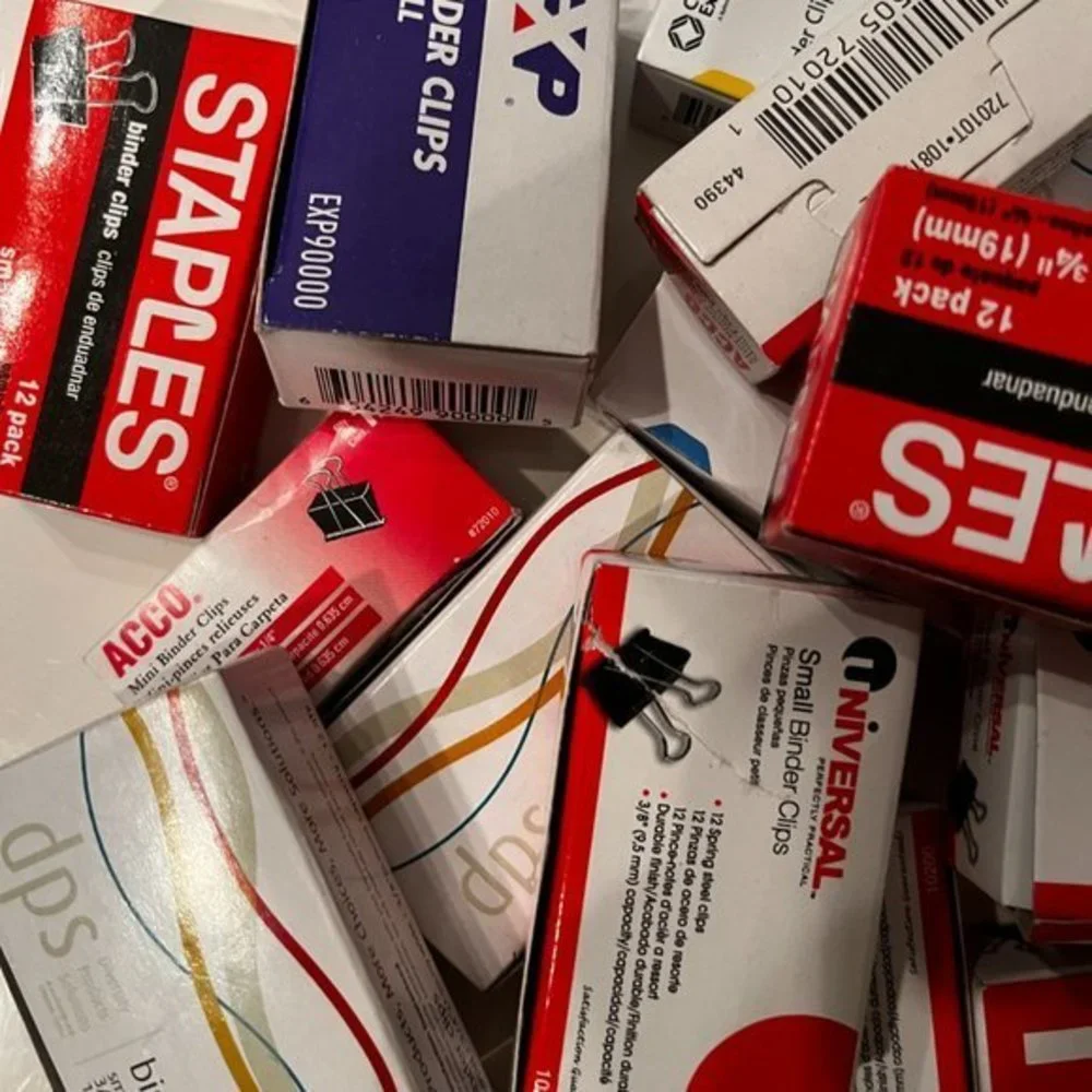 Binder Clips -  Lot of 22 boxes of varies sizes‎ - new